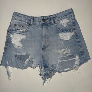 Topshop Light Blue Distressed Jean Shorts